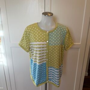 Christopher & Banks Polka Dot Patchwork Cotton Cardigan XL Grandmacore